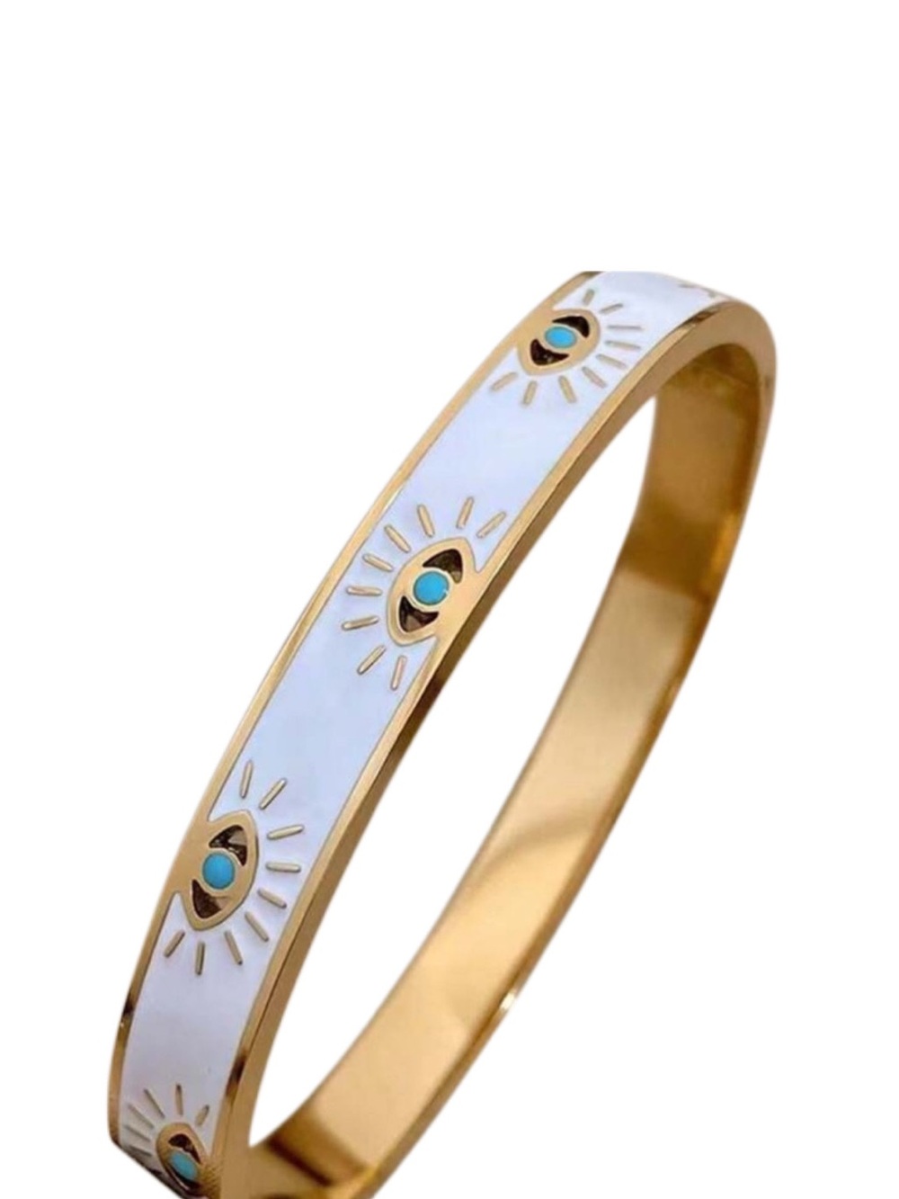 Turkish Evil Eye Gold Plated Stainless Steel Bangle Bracelet - Picture 5 of 5
